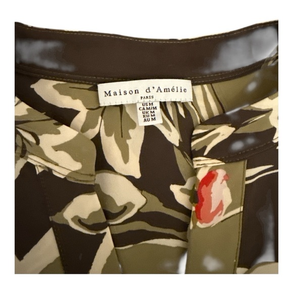 Maison d’ Ame’lie Paris Pink and Olive Boxy Blouse with Mandarin Collar - Picture 5 of 6